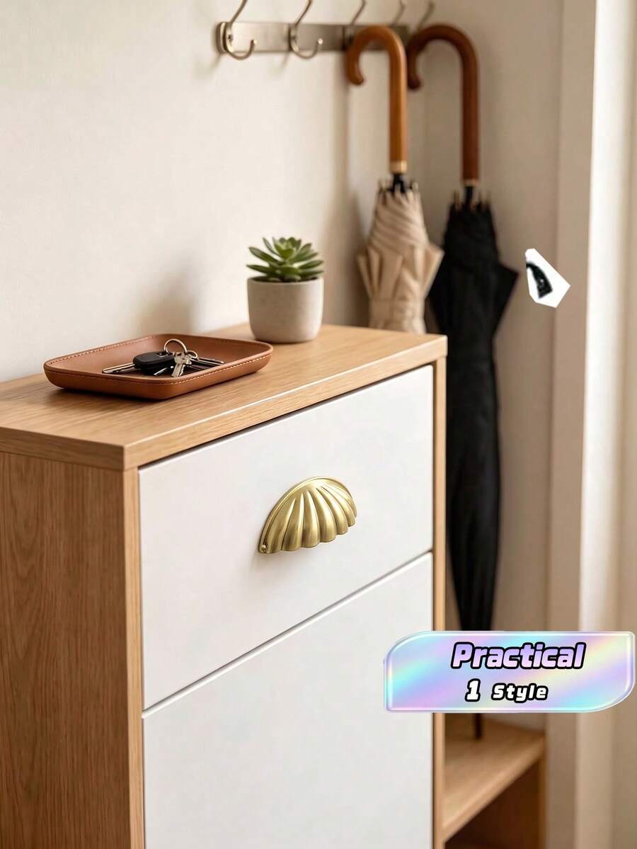 1 قطعة مقبض خزانة من سبيكة الزنك، مقبض درج بتصميم صدفة حديث للمنزل - ذهب - مشاهدة 1