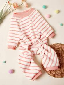 PETSIN 1pc Pet Cat Dog Universal Pink Stripe Classic Fashion Autumn And Winter Plush Warm And Comfortable Round Neck Dog Jumpsuit - Multicolor - View 8