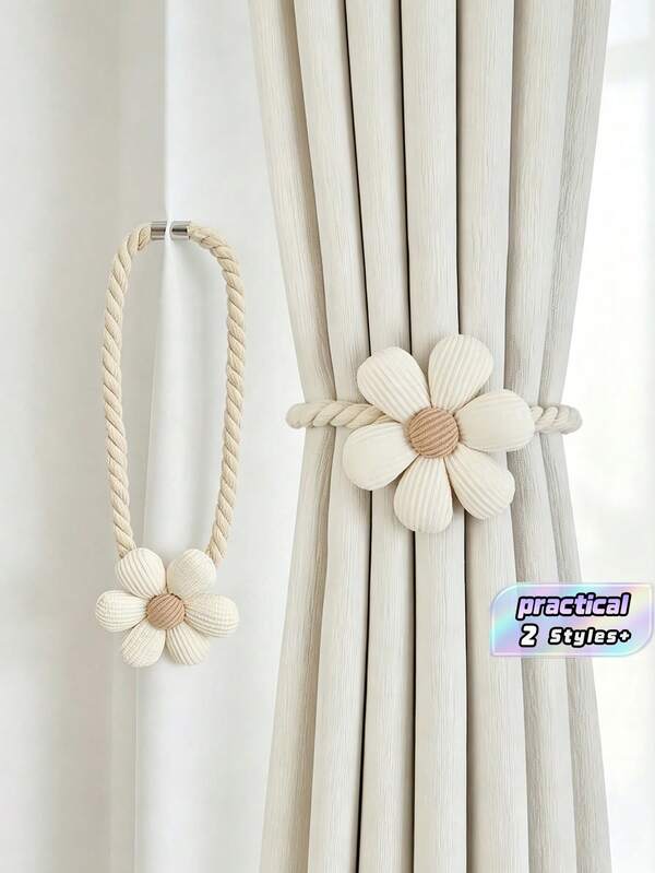2pcs Magnetic Floral Curtain Tie Backs Creative Decorative Reusable Curtain Holders Practical Curtain Accessory For Bedroom Office Indoor Outdoor Living Room Home Interior Decoration