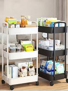 1PC Heavy Duty Multi Tier Portable Rolling Storage Cart Easy Assemble Compact Plastic Shelf Unit Fit Small Space Kitchen Bathroom Bedroom Office Home Commercial Storage Accessory - Multicolor - View 2