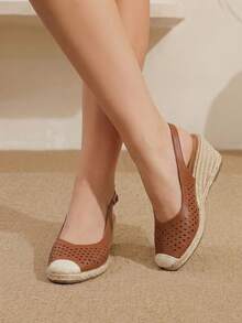 Styleloop Ladies, Rubber Band Cross Strap, Straw Rope, Sandals, High Heels. Fall Shoes - Brown - View 4