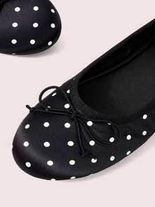CUCCOO DOLLMOD Bow Round Toe Flat Bottom Satin Low Vamp Shoes Retro Commuter Dating Daily Wear - Black 1 - View 4