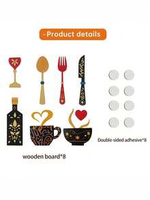 8PCS Creative Rustic Wooden Wall Art Hanging Set Fork Coffee Cup Wine Glass Shape Kitchen Cafe Restaurant Bar Wall Sign Home Decor Housewarming Halloween Christmas Gift Must Haves - multicolor - View 10