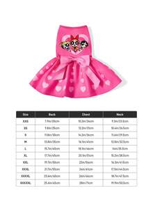 THE POWERPUFF GIRLS X SHEIN 可愛全滿版愛心印花無袖寵物裙，附緞面蝴蝶結，XXS-XXXXXL 全尺寸，貓狗通用日常散步穿搭衣 - 亮玫粉 - 查看 6