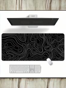 1PC Extra Large Washable Rubber Non Slip Keyboard Pad Mouse Mat Black Line Pattern Desk Pad For Gaming Office Home Computer Setup Learning Essentials Waterproof Durable Smooth Surface Desk Organizer - black line - View 6