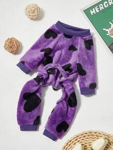 PETSIN 1 Piece Of Pet Cat Dog Universal Purple Heart Printed Wool Warm Flannel Jumpsuit - Multicolor - View 5