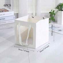 1pc/6pcs Set Square Clear Window Kraft Paper Bags, Daily Necessities Packaging Handheld Bags, Paper Flower Gift Bags With Ribbon Handles, Paper Shopping Bags, Suitable For Birthday, Wedding, Party,Valentine's Day, Easter - multicolor - View 13
