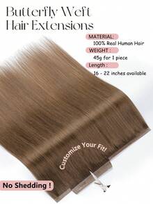 9AM HAIR 蝴蝶结发片，真人发，无胶 OVO PU 孔，手工编织，隐形 DIY 双层发片，直发，1 片装，16 英寸 - S4C - 查看 4