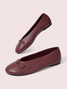 CUCCOO DOLLMOD Women's Shoes Burgundy Simple Thin Strip Decoration Low Vamp Shoes Flat Bottom Korean Literary And Artistic Style Daily Commute Versatile Fall Shoes - Burgundy - View 3