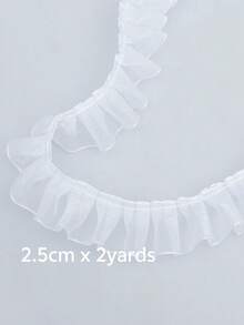 2Y 黑白歐根紗荷葉邊蕾絲飾邊，百褶雪紡流蘇，DIY髮夾與服飾裝飾 - 白色 - 查看 9