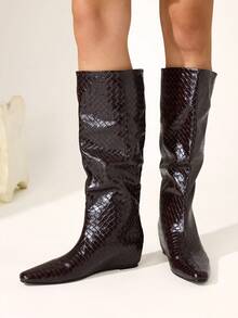 CUCCOO CHICEST Women's Shoes Autumn And Winter Woven High Boots Inner Heightening Retro Boots - reddish brown - View 6