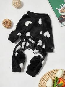 PETSIN 1pc Pet Cat Dog Universal Black Fleece Warm Heart Print Flannel Jumpsuit - Multicolor - View 5