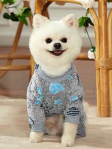 PETSIN 1pc Small Rocket Print Blue Star Flannel Pet Jumpsuit Gray Thick Warm Pet Clothing - Multicolor - View 8