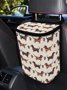 1PC Polyester Material Foldable Reusable Leak Resistant Lightweight Portable Hanging Design Dachshund Pattern Car Trash Bin Vehicle Waste Container For Most Vehicles Road Trip Daily Commute Car Interior Organizer Auto - Multicolor - View 7