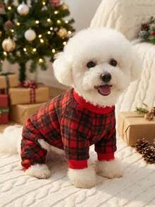 PETSIN 1pc Plaid Fleece Warm Jumpsuit Outfit For Medium Small Dog Breeds Like Poodle - Multicolor - View 6