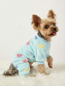 PETSIN 1pc Blue Heart Pattern Fleece Thermal Jumpsuit For Medium/Small Cat Or Dog - Multicolor - View 6
