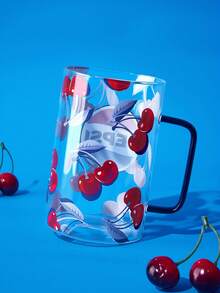 PEPSI X SHEIN 1個 27.1oz/800ml 復古櫻桃印花高硼矽玻璃馬克杯，耐高溫大容量咖啡水杯，居家辦公便攜飲水杯，適合學生、上班族與情侶的日常禮物 - 無色 - 查看 2