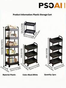 1PC Heavy Duty Multi Tier Portable Rolling Storage Cart Easy Assemble Compact Plastic Shelf Unit Fit Small Space Kitchen Bathroom Bedroom Office Home Commercial Storage Accessory - Multicolor - View 3