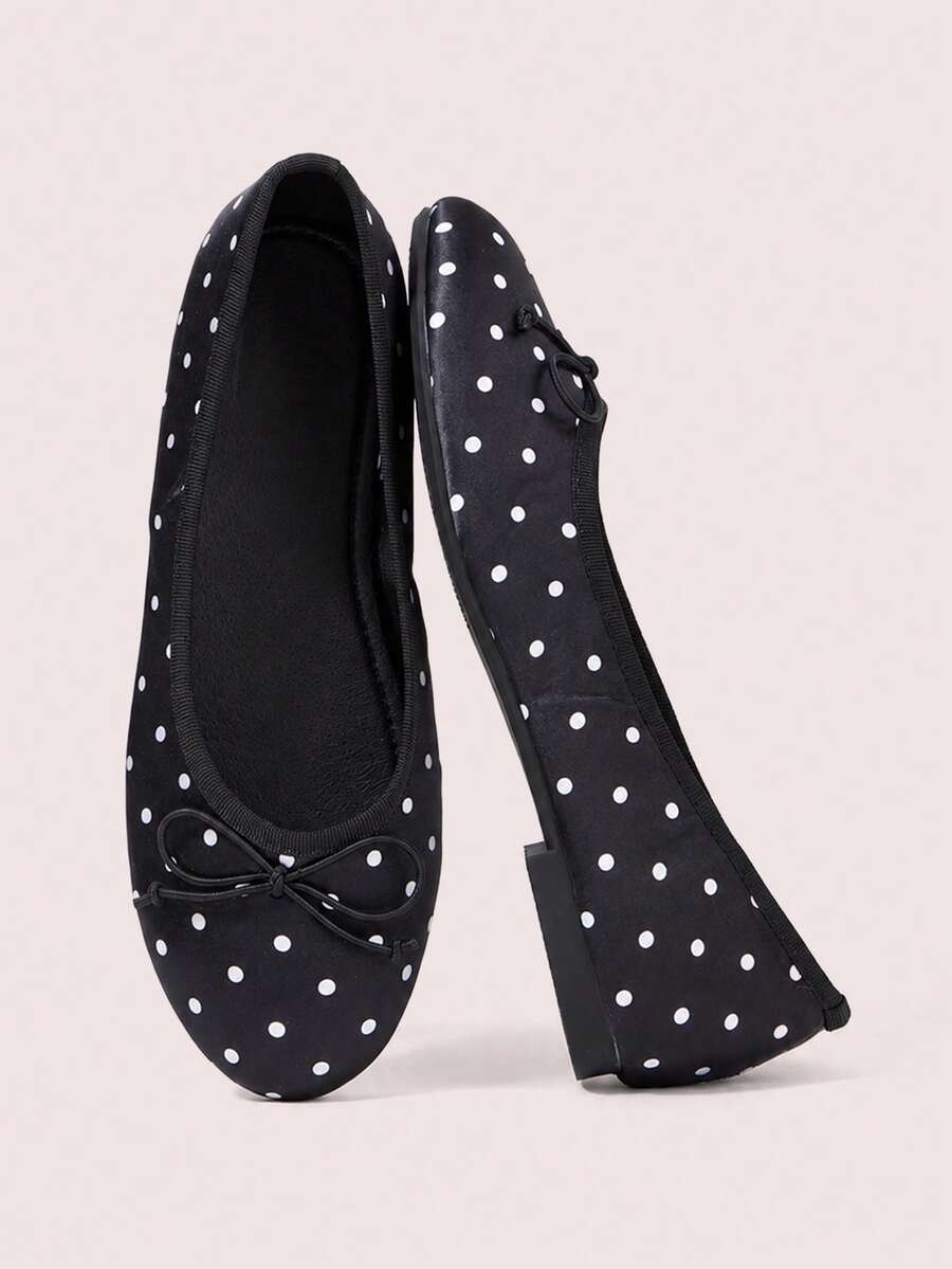 CUCCOO DOLLMOD Bow Round Toe Flat Bottom Satin Low Vamp Shoes Retro Commuter Dating Daily Wear - Black 1 - View 1
