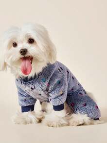 PETSIN 1pc Color Polka Dot Printed Pet Jumpsuit Gray Autumn And Winter Flannel Warm And Comfortable Pet Warm Clothes - Multicolor - View 11