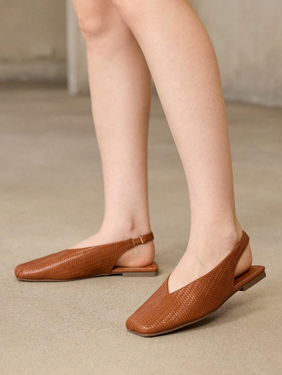 MOTF WOMEN'S VINTAGE SQUARE TOE FLAT BACKLESS CLOSED TOE SANDALS, BROWN VERSATILE COMFORTABLE ELEGANT SHOES - Brown 1 - View 1