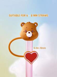 SHEIN X Care Bears 1件 矽膠熊圖案吸管蓋（不含吸管），歡呼熊，禮品 - 棕色 - 查看 2