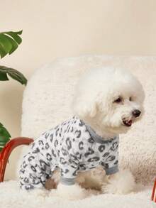 PETSIN 1pc Pet Cat Dog Universal Leopard Print Fashionable Autumn And Winter Plush Warm And Comfortable Round Neck Dog Jumpsuit - Multicolor - View 10