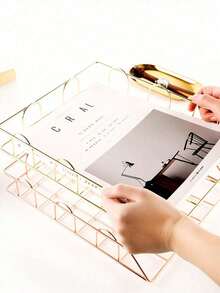 Metal A4 Paper Tray Organizer, 4-Piece Stackable Rose Gold File Rack, Suitable For Office Desks - Horizontal File Storage Boxes, Mail Classifiers, Letter Trays - A4 Iron Document Holder/overlappable - View 3