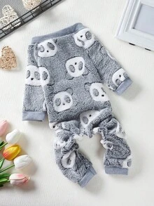 PETSIN 1pc Pet Panda Pattern Fleece Thermal Jumpsuit , Suitable For Toy Poodle And Other Medium - Multicolor - View 4