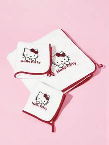HELLO KITTY AND FRIENDS | SHEIN 1/3件組粉色毛巾套裝，精緻刺繡 Betty 紅唇設計，吸水布料，多種尺寸，適合沐浴、游泳、旅行使用 - 紅白色 - 查看 5