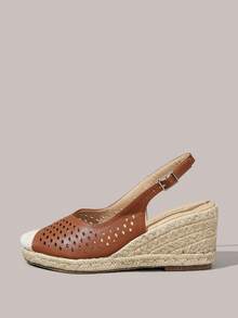 Styleloop Ladies, Rubber Band Cross Strap, Straw Rope, Sandals, High Heels. Fall Shoes - Brown - View 7