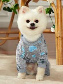 PETSIN 1pc Small Rocket Print Blue Star Flannel Pet Jumpsuit Gray Thick Warm Pet Clothing - Multicolor - View 11