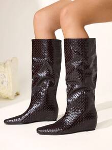 CUCCOO CHICEST Women's Shoes Autumn And Winter Woven High Boots Inner Heightening Retro Boots - reddish brown - View 5