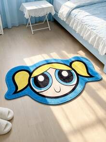 THE POWERPUFF GIRLS X SHEIN 1件裝 LOGO裝飾地毯 - 藍色 - 查看 2