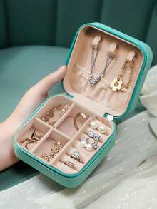 1PC Velvet Jewelry Box Organizer, Glass Lid Display Tray Case For Rings Earrings Necklaces, Large Capacity Storage Holder, Gift Box For Women - Multicolor - View 12
