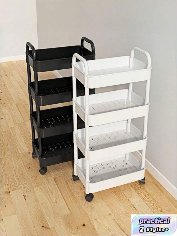 1PC Heavy Duty Multi Tier Portable Rolling Storage Cart Easy Assemble Compact Plastic Shelf Unit Fit Small Space Kitchen Bathroom Bedroom Office Home Commercial Storage Accessory