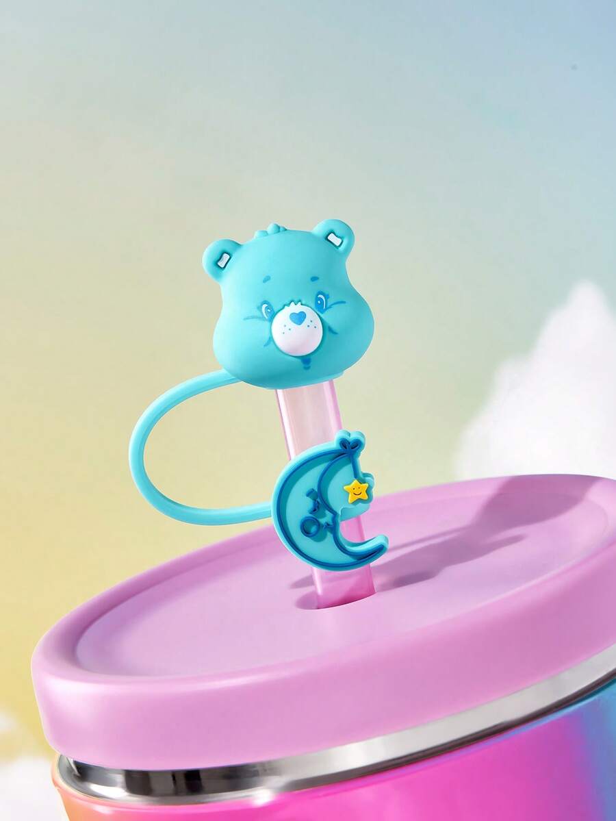 SHEIN X Care Bears 1個矽膠熊圖案吸管套(不含吸管),歡呼熊,禮品 - 湖藍色 - 查看 1