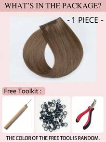 9AM HAIR 蝴蝶结发片，真人发，无胶 OVO PU 孔，手工编织，隐形 DIY 双层发片，直发，1 片装，16 英寸 - S4C - 查看 3