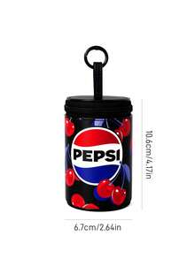 PEPSI X SHEIN Retro Fruit Drink Mini PU Cylinder Wallet With Metal Clasp. Stores Cash And Cables, Portable Hanging Purse For Workers Commutes & Short Travels - Blue - View 7