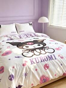 HELLO KITTY AND FRIENDS | SHEIN 三件套動物卡通印花被套，拋光材質，柔軟保暖，藍色被套，雙面圖案，多種尺寸可選，適用於單人床/雙人床/加大床，送禮佳品 - 白紫色 - 查看 4