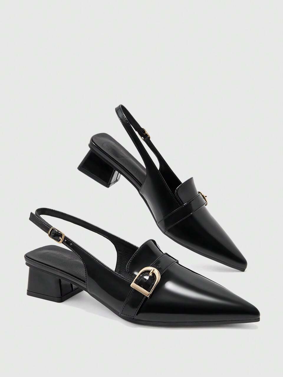 CUCCOO BIZCHIC Women's Fashion High-Heeled Shoes, Buckle Strap Thick Heel PU Short Heel Global Four-Season Commute Elegant Foundation Festival Vacation Office Outdoo