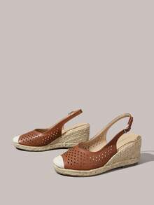 Styleloop Ladies, Rubber Band Cross Strap, Straw Rope, Sandals, High Heels. Fall Shoes - Brown - View 3