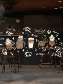 Hand-Drawn Coffee Window Static Cling Sticker, Cartoon Drink Dessert Bread Designs, Adhesive-Free Reusable, For Coffee Shop, Bakery, Home, Office, Storefront Glass Decor - Milk tea cup - View 3