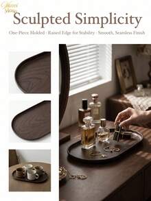 Muroi Mono 1pc PP Imitation Wood Grain Oval Serving Tray, Decorative Storage Platter For Snack Dessert Tea Cup, Kitchen Cafe Dining Table Home Decor - Multicolor - View 8