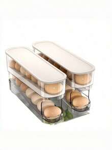 Egg Holder 2-Tier Automatic Sliding Container For 12-14 Eggs Keep Fresh Hinged Design Plastic Material Food Contact Fridge Organizer Kitchen Storage Rack Space Saving Must Have Smart Solution - View 3