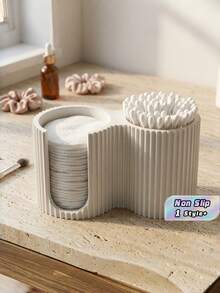 1PC Compact Creamy Style 3D Printed Plastic Durable Waterproof Dustproof Space Saving Dual Function Striped Makeup Pad Pad And Swab All In One Storage Holder Organizer Box For Bathroom Vanity Washbasin Bedroom Desk Countertop - Multicolor - View 1
