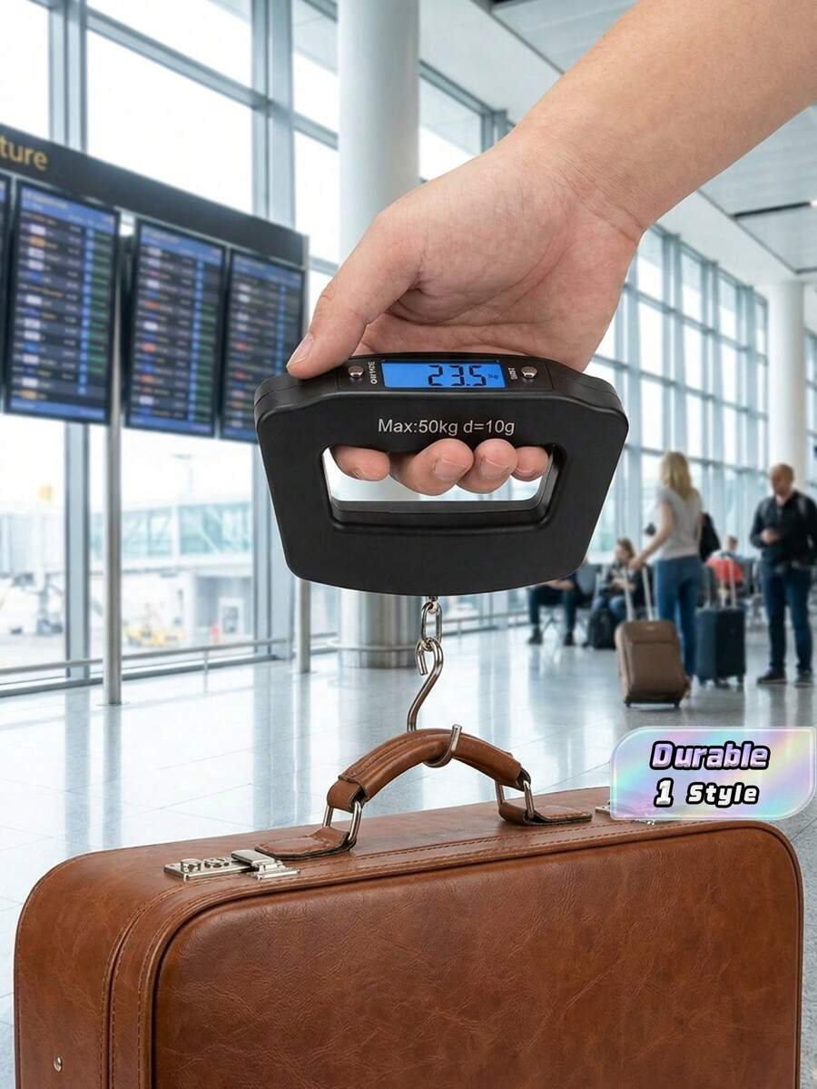 1PC 50KG Electronic Luggage Scale With Hook, Portable Travel Scale With Backlight, Digital Travel Hanging Scale, Travel Essential - Black - View 1