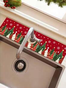 Christmas Kitchen Sink Mat, Water-Absorbent Bathroom Rug, Quick-Dry Drip Tray, Stain-Resistant Non-Slip, Easy-Clean, For Kitchen Counter, Sink Area, Bathroom Vanity, And Festive Party Decor - Multicolor - View 2