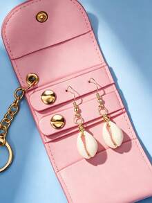 SHEIN X Care Bears Cute Bear Print Mini Jewelry Pouch With Keychain, Portable Small Storage Bag For Earrings Rings Necklaces, Ideal For Women Daily Travel Handbag Decor - Pink - View 2