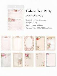 1 Pack (10 Sheets) Vintage Floral Stationery Paper, Hollow Border Decorative Background Scrapbook Paper - Multicolor - View 13
